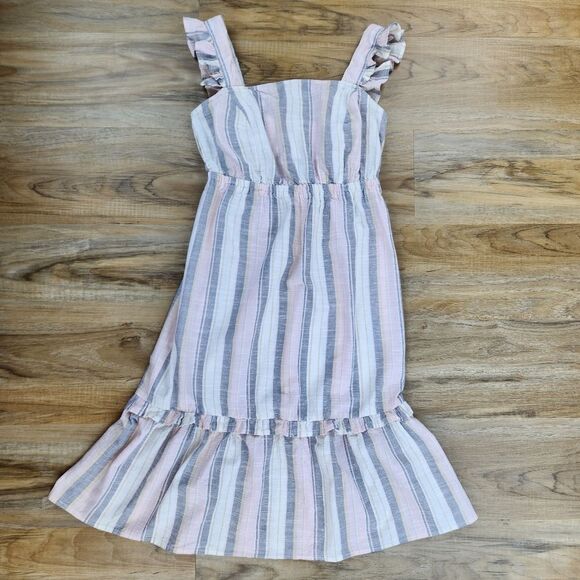 Vintage Dresses & Skirts - 🍑Madison Grey Pink, Gray, & White Striped Sleeveless Dress Small